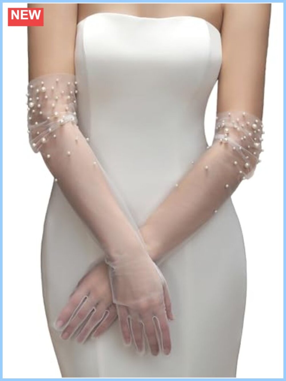 Long Tulle Pearl Bridal Gloves Sheer Fingerless Wedding Party Accessory